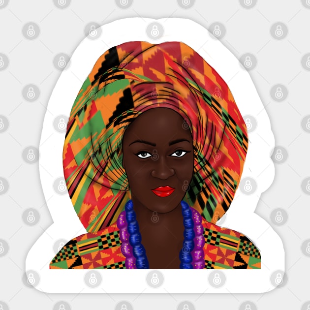 African Woman Kente Pattern Sticker by Merchweaver